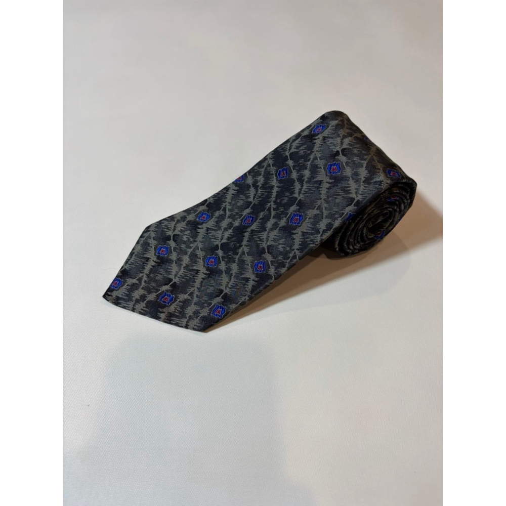 Hugo Boss Silk Tie Gray Blue Abstract Geometric Italy Luxury Necktie - Picture 1 of 5